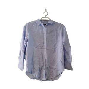 Lauren Ralph Lauren top womens Medium 100% linen blue crest logo black label